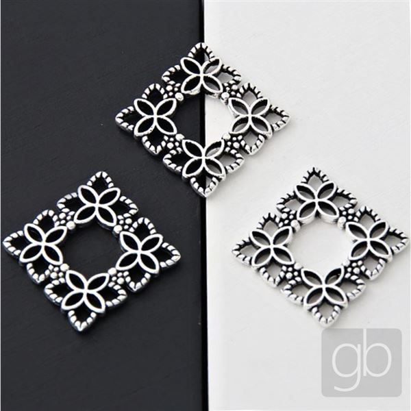 Filigree square 15 x 15 mm Antique silver 