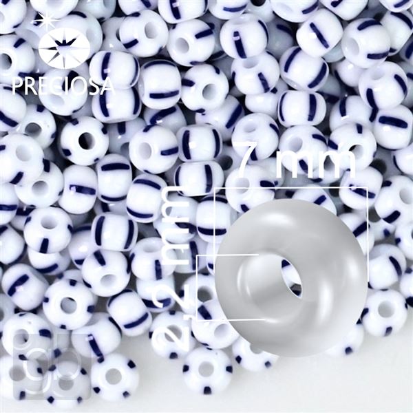 Preciosa STRIPED beads  31/0 7 mm Blue White 03330 50 g