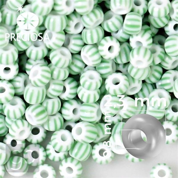 Preciosa STRIPED Seed Beads 10/0 2,3 mm Green White 03851 20 g