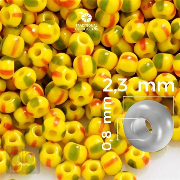 Preciosa STRIPED Seed Beads 10/0 2,3 mm Green Red Yellow 83590 20 g