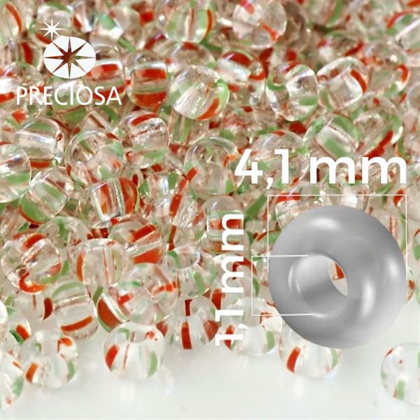 Preciosa STRIPED Seed Beads 6/0 4,1 mm Clear Red Green 00950 20 g