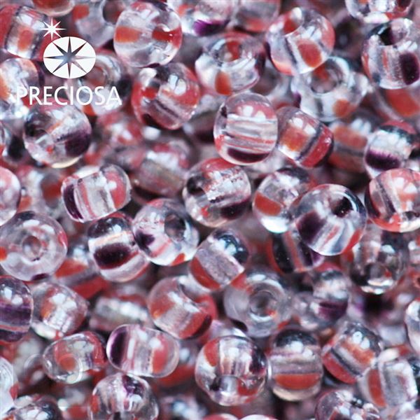 Preciosa STRIPED Seed Beads 6/0 4,1 mm Clear Red Black 00980 20 g