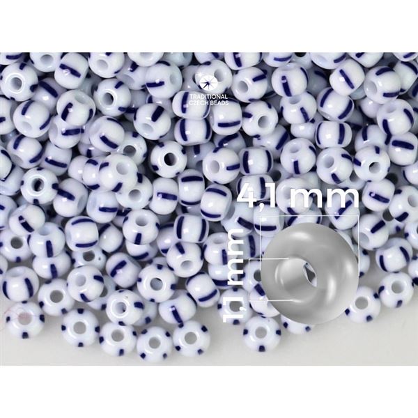 Preciosa STRIPED Seed Beads 6/0 4,1 mm White Blue 03330 20 g