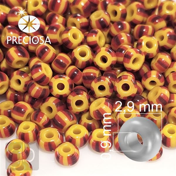 Preciosa STRIPED Seed Beads 8/0 2,9 mm Yellow Red Brown 83910 50 g