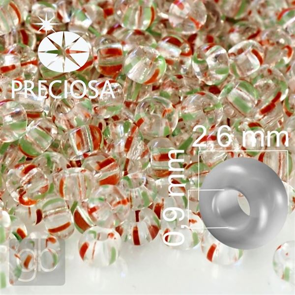 Preciosa STRIPED Seed Beads 9/0 2,6 mm Red Green Clear 00950 20 g