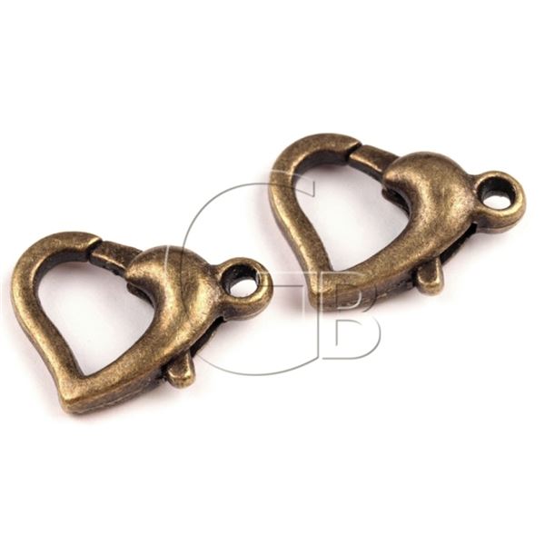 Closing carabiner heart 10 x 14 mm OLD BRASS